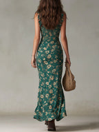 Zara | Vestido largo de estilo bohemio con fruncidos, estampado floral y abertura lateral