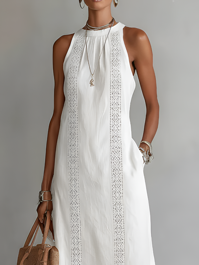 Jimena | Vestido midi casual bordado con cuello mao