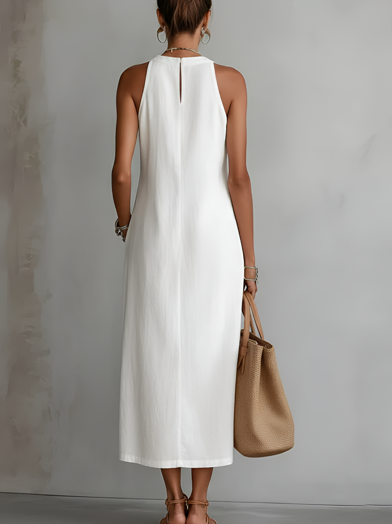 Jimena | Vestido midi casual bordado con cuello mao