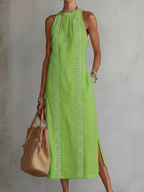 Jimena | Vestido midi casual bordado con cuello mao
