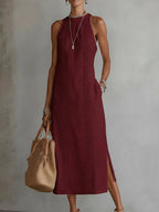 Jimena | Vestido midi casual bordado con cuello mao