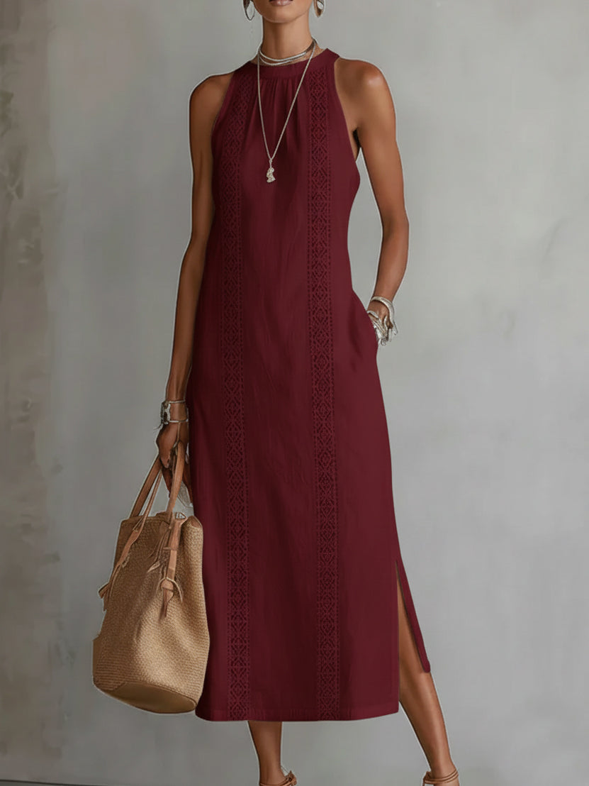 Jimena | Vestido midi casual bordado con cuello mao