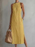 Jimena | Vestido midi casual bordado con cuello mao