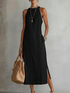 Jimena | Vestido midi casual bordado con cuello mao